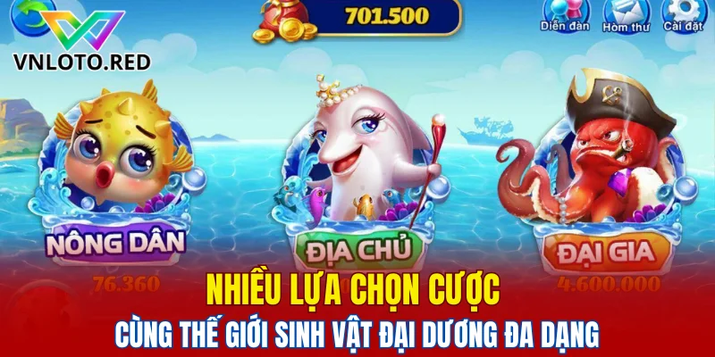 Bắn Cá JDB - Trải Nghiệm Săn Thưởng Cực Lớn Tại Vnloto 5 Nhiều lựa chọn cược cùng thế giới sinh vật đại dương đa dạng